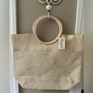 Magid Lined Cream & Gold Tote Bag with Round Handles and Magnetic Closure